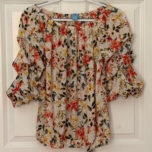 CeCe Floral Blouse with Ruffle Sleeves